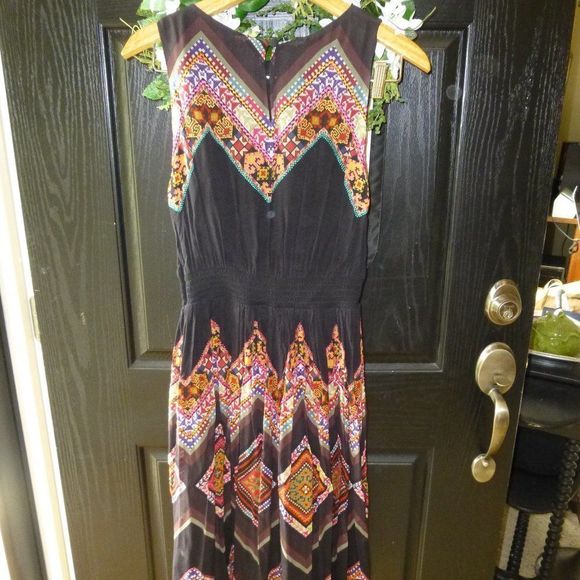 Anthropologie Black and Multicolor Midi Dress - Picture 4 of 6